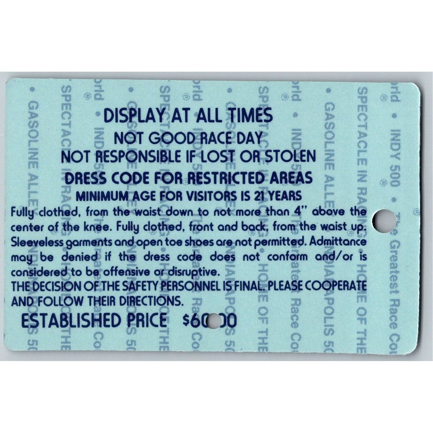 1990 Indy 500 Season Gate Garage Ticket Pass Indianapolis IMS Race Racing #819