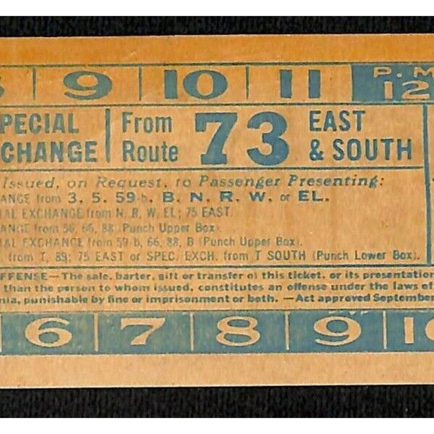 Vintage c1940's-50's Ticket - Philadelphia Transit Co. - Route 73 #10089