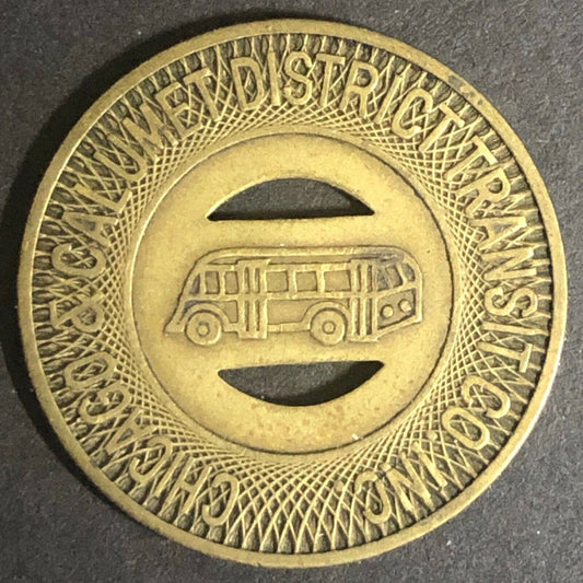 c1940's 22mm Chicago & Calumet District Transit Inc. Brass G/F One Fare Token