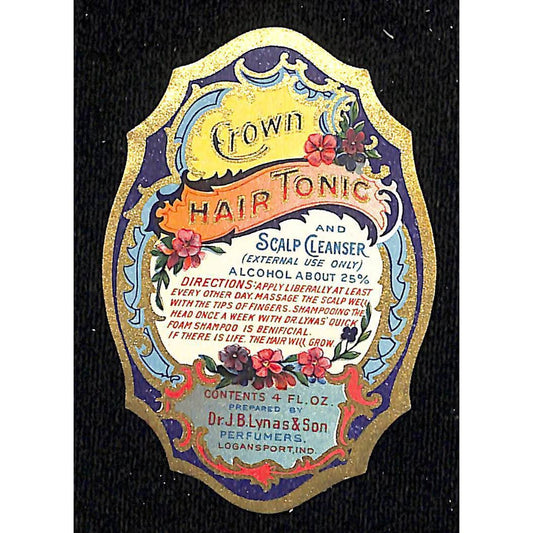 Dr. J.B. Lynas & Sons Crown Hair Tonic Scalp Cleanser Vintage Label NOS Gilt