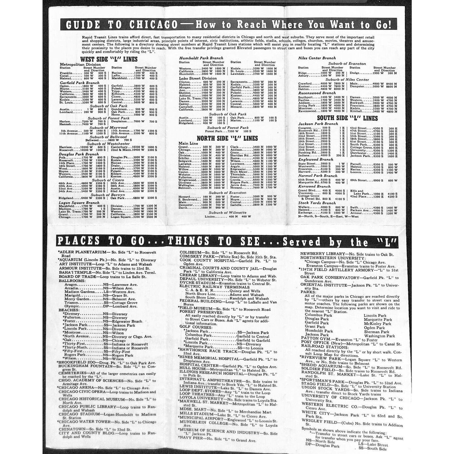 1938 Elevated Map of Chicago Rapid Transit Lines "Ride the L" 13 1/2" x 22" VGC