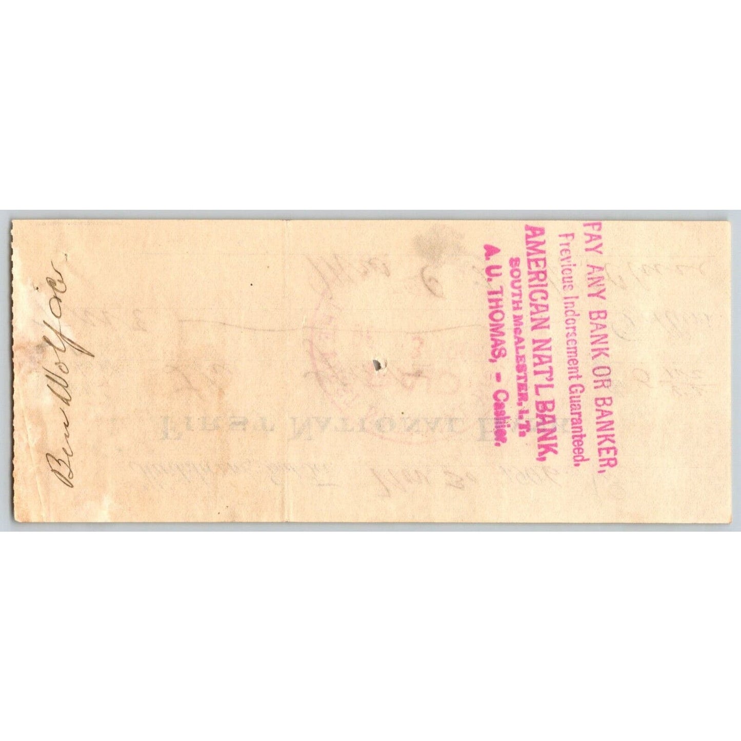 Hartshorne, OK Indian Territory 1906 $5 FNB Bank Check VGC Scarce