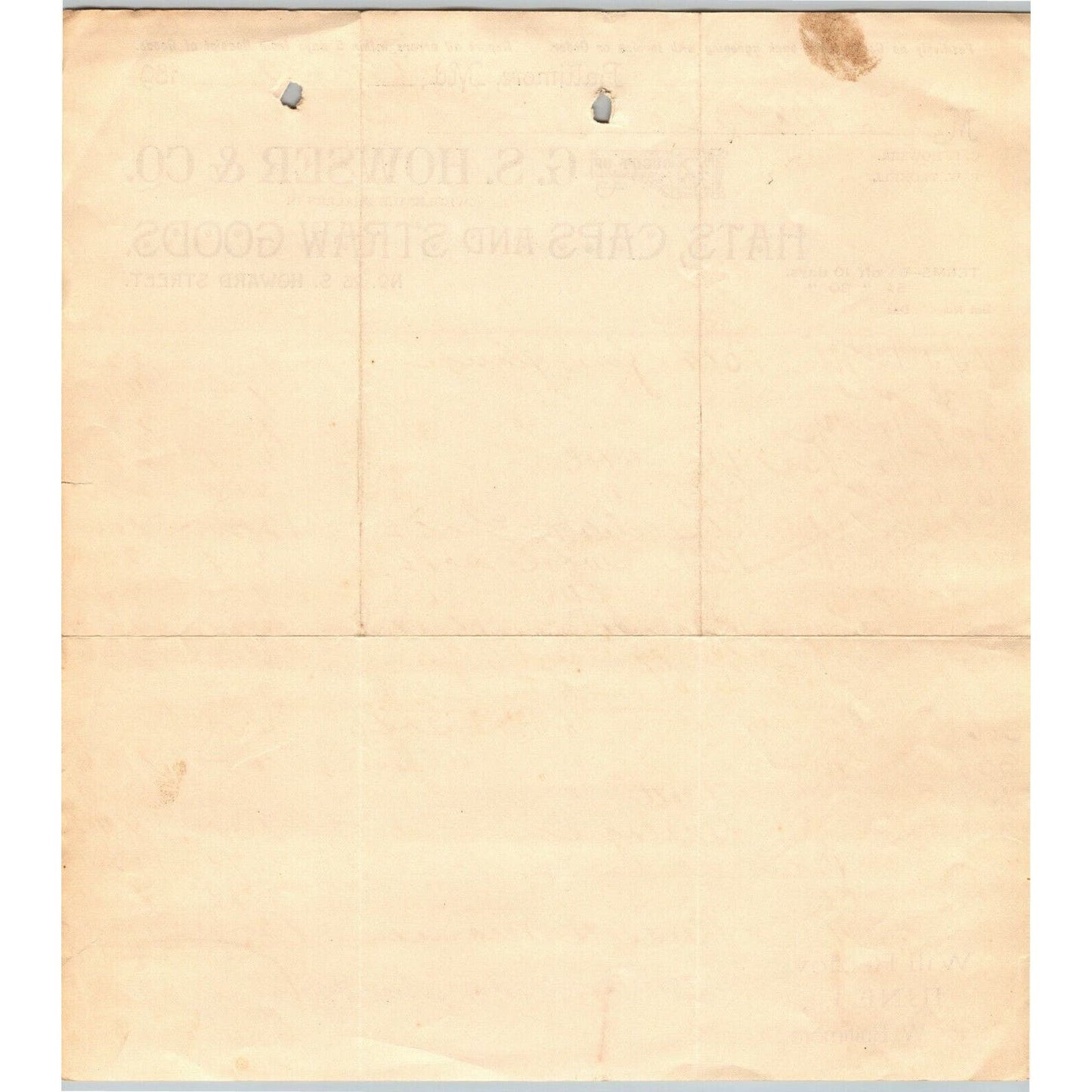 1896 Letterhead Billhead G.S. Howser & Co. Straw Goods Baltimore Ephraim Baker*
