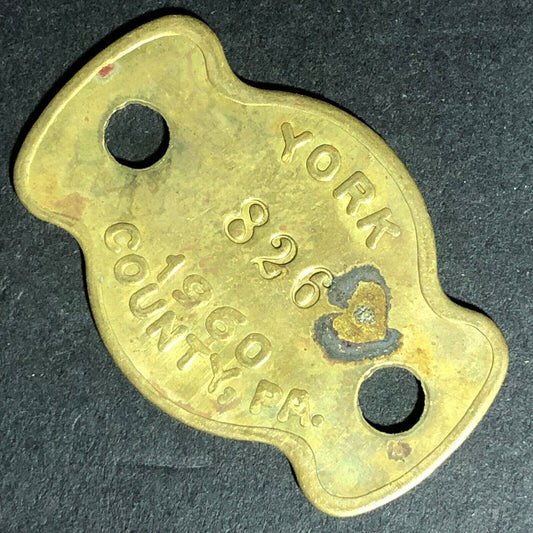Brass "826" Tag 1960 York County, PA 24mm x 36mm