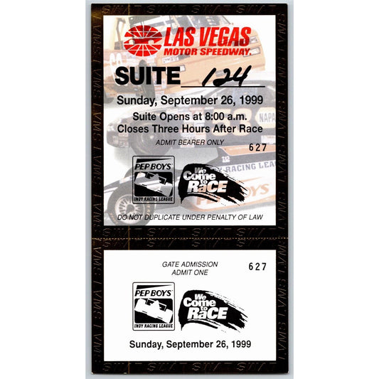 1999 Las Vegas Motor Speedway Indy Racing Vegas.com 500 Unused Suite Ticket 627