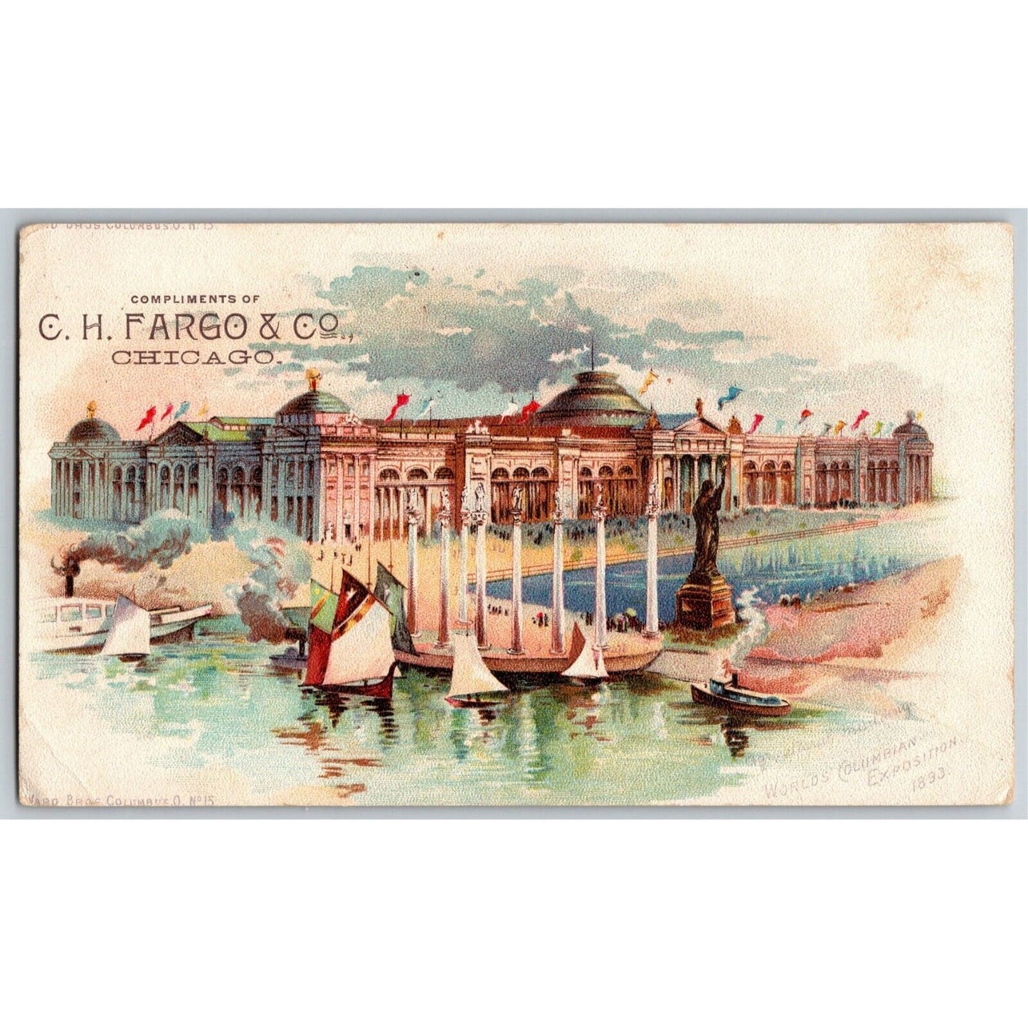 Large Scarce 1893 Chicago World's Fair Trade Card C. H. Fargo & Co. School Shoes