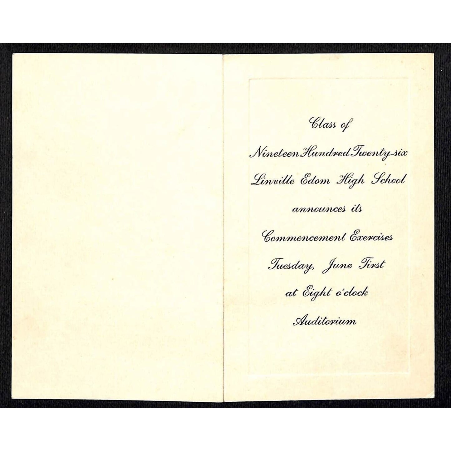 Linville Edom High School (Virginia ?) 1926 Commencement Exercises Program Card