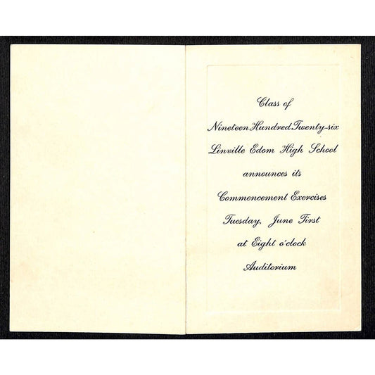 Linville Edom High School (Virginia ?) 1926 Commencement Exercises Program Card