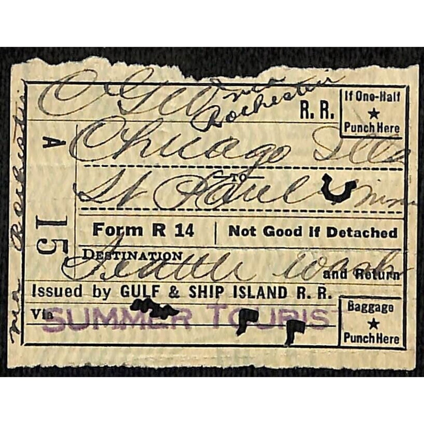 Gulf & Ship Island Railroad 1924 Summer Tourist Ticket Chicago St. Paul #15