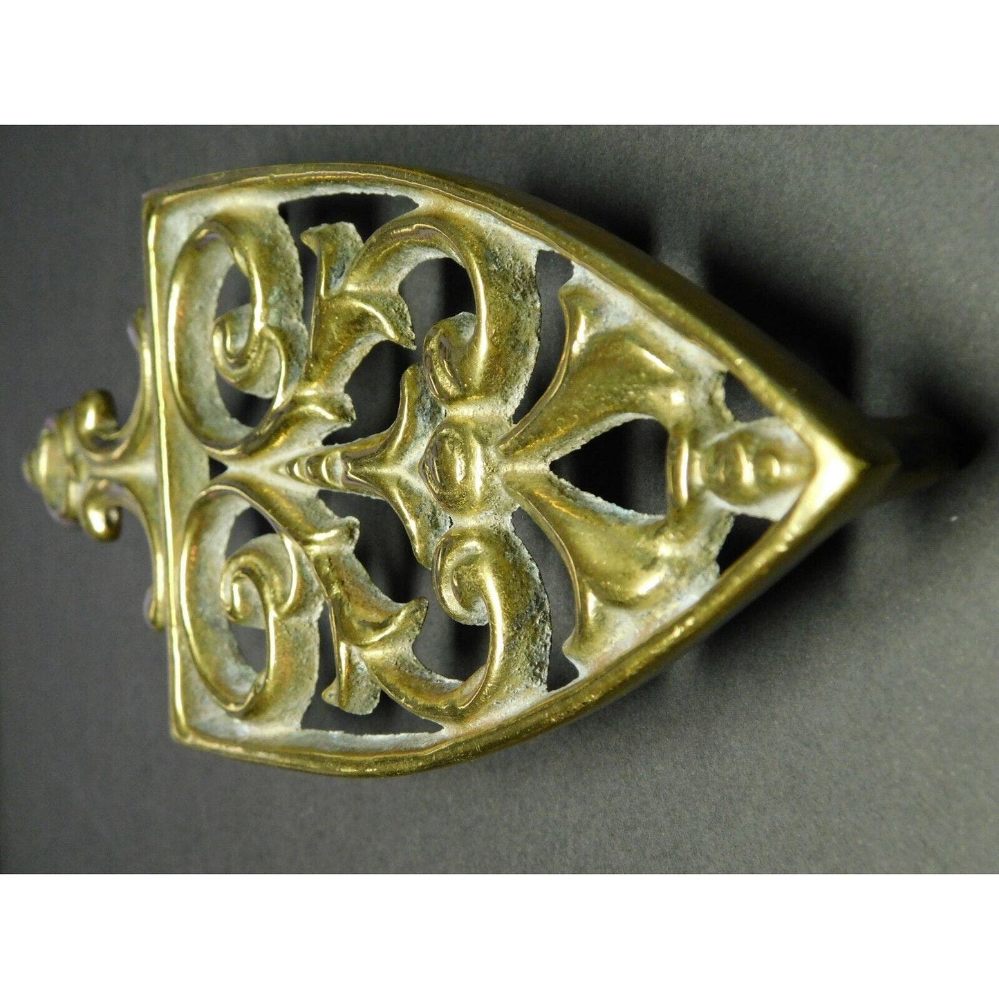 Footed Polished Brass Colored Sad or Flat Iron Trivet - 8 1/2"