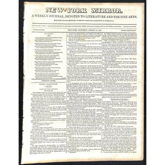 New-York Mirror Weekly Journal Literature Fine Arts Newspaper 3/16/1839