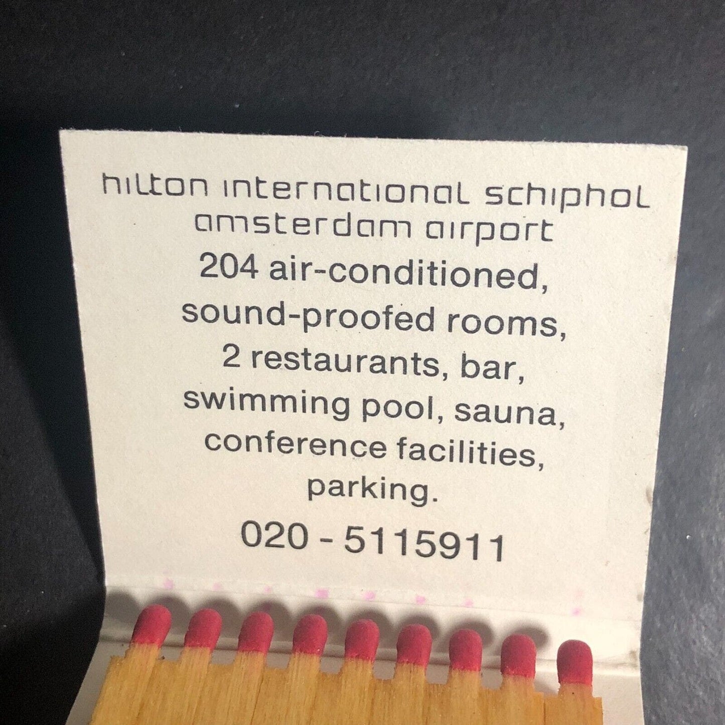 Amsterdam Airport Hilton International Schiphol Full Wood Matchbook c1975-1985