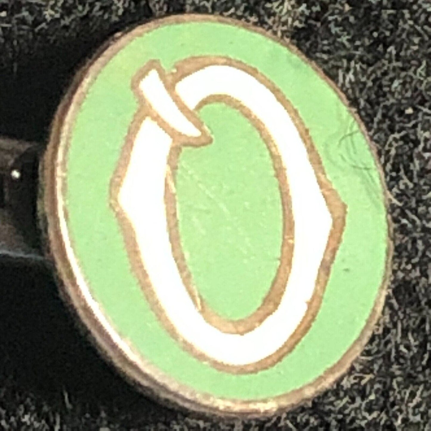 Vintage Green Enameled "Q" Pinback Lap Pin - Sterling