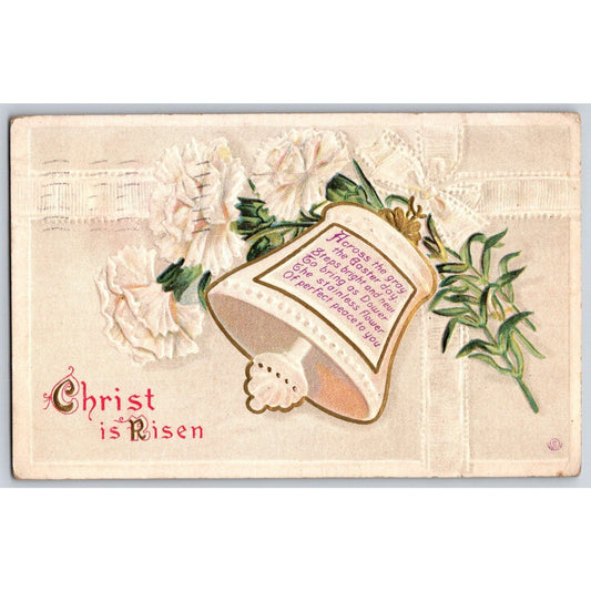 Easter Postcard "Christ Is Risen" Floral Bell Poem Embossed PM 1913