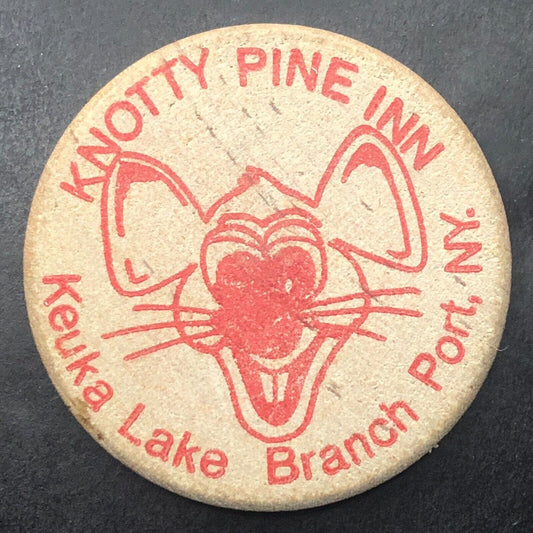 Keuka Lake Branch Port, NY Knotty Pine Inn Wooden Nickel 38mm c1970's