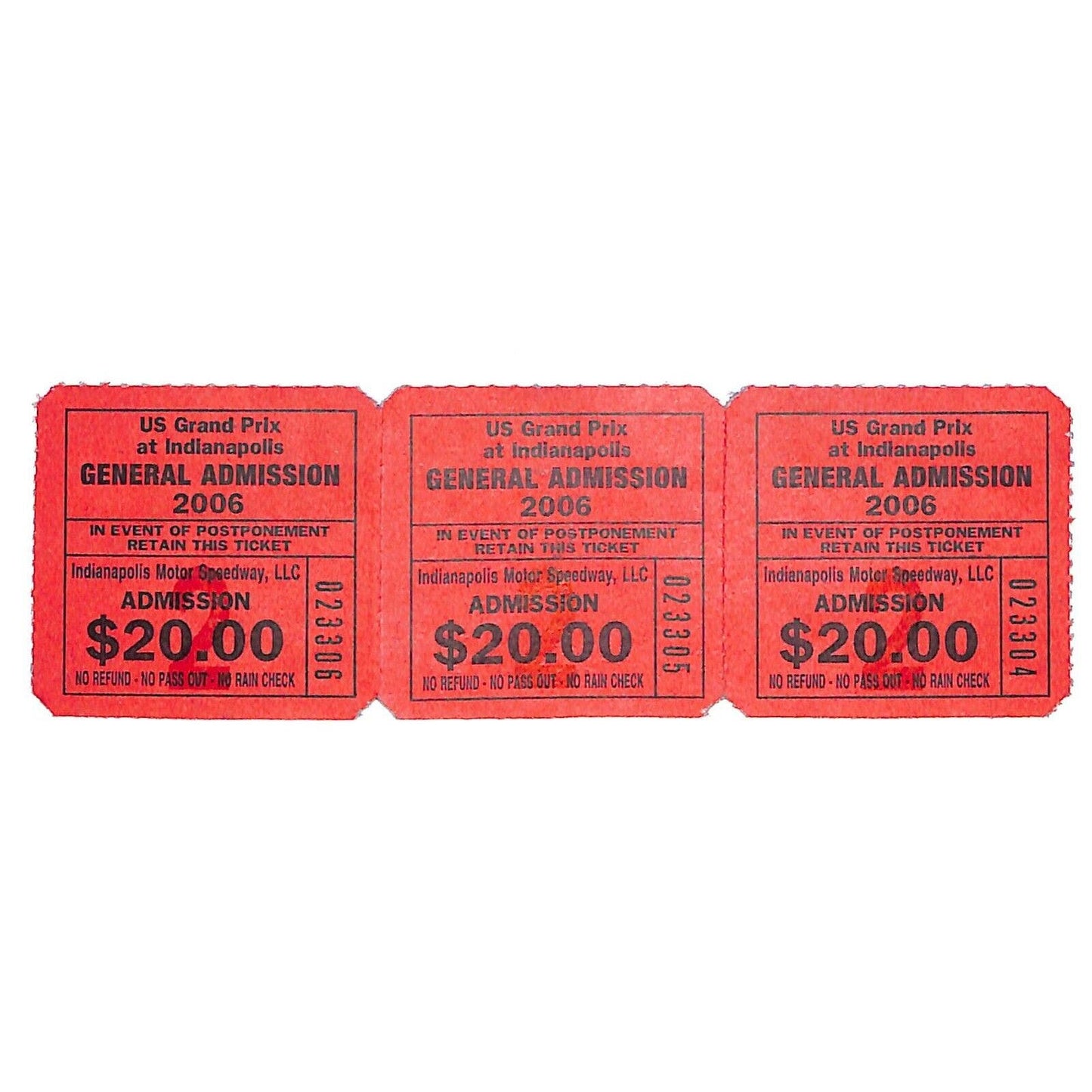 Group of 3 2006 US Gran Prix at Indianapolis General Admission Tickets - VGC