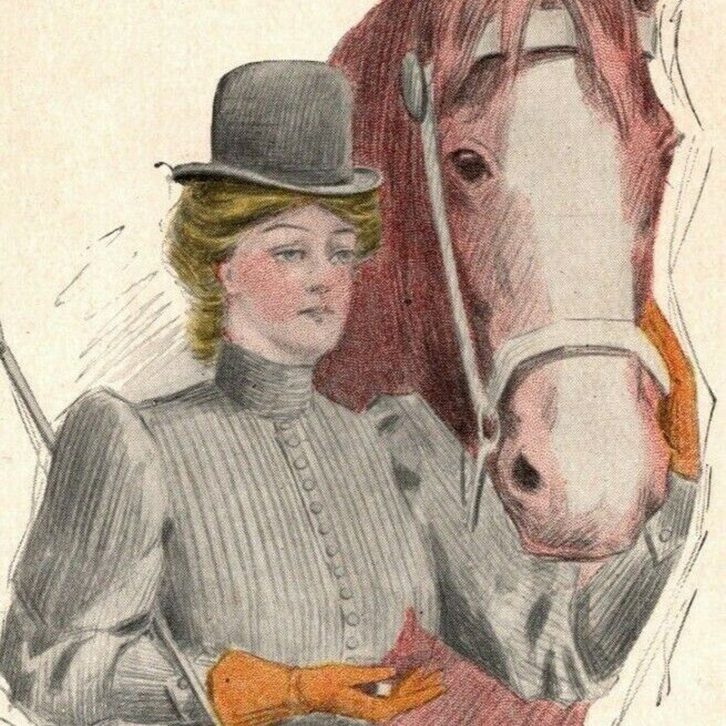 c1907 Vintage Society Girls Series "The Equestrienne" Hemsteger Postcard