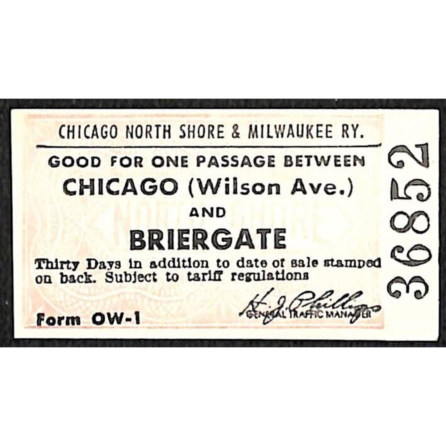 Chicago North Shore & Milwaukee RY Ticket c1947-50's Briergate #36852