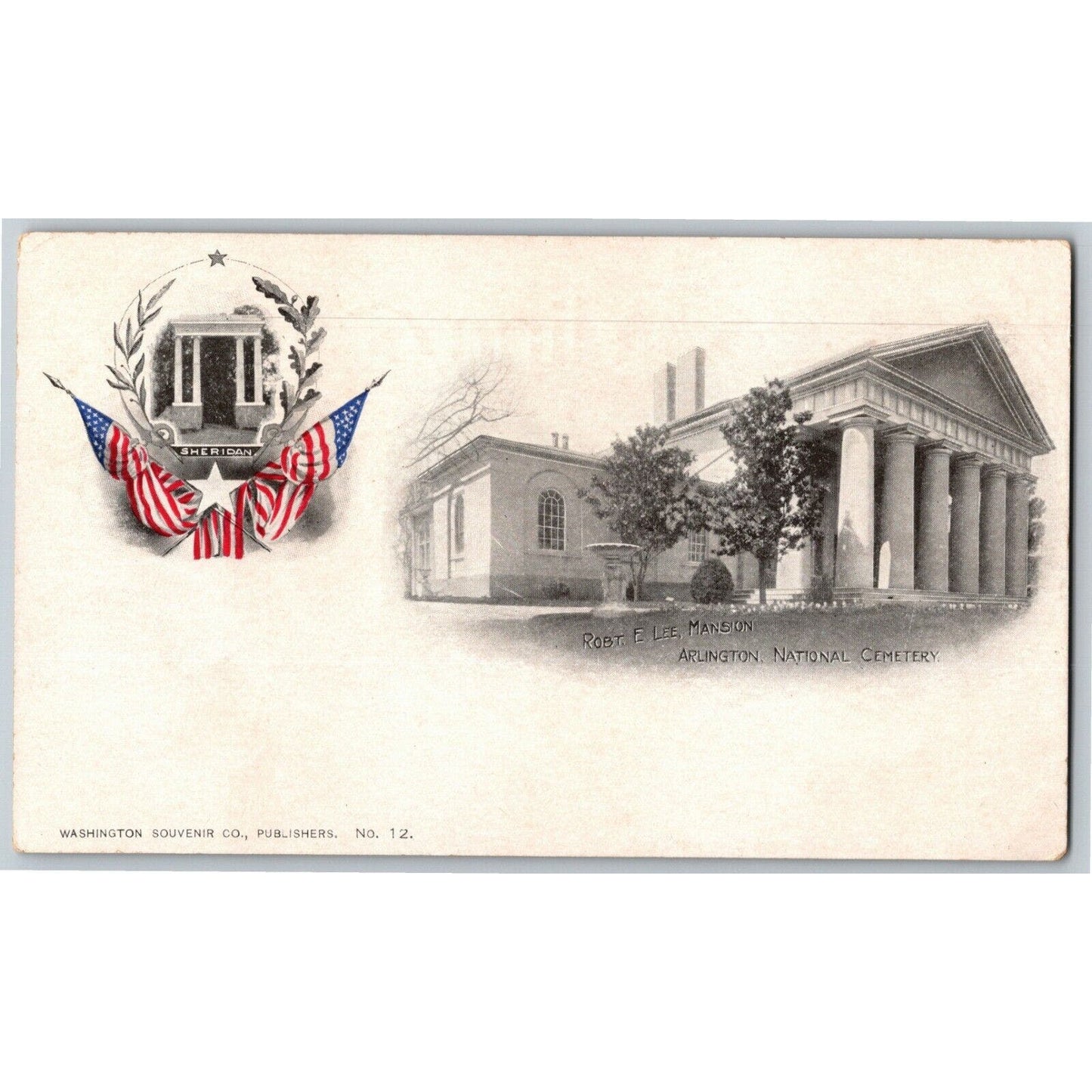 Vintage US Flag Patriotic PMC Postcard c1903 "Robt. E. Lee Mansion" Arlington