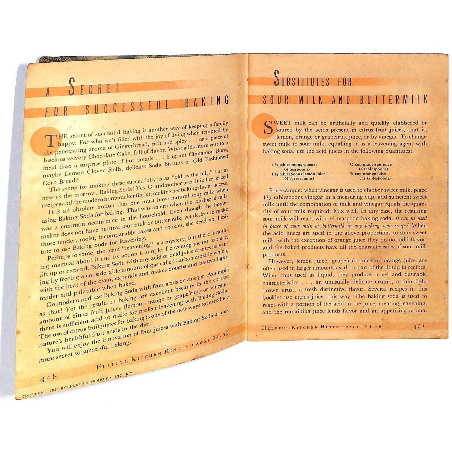 Arm & Hammer Baking Soda "Successful Baking" Cook Book 1936 38pp