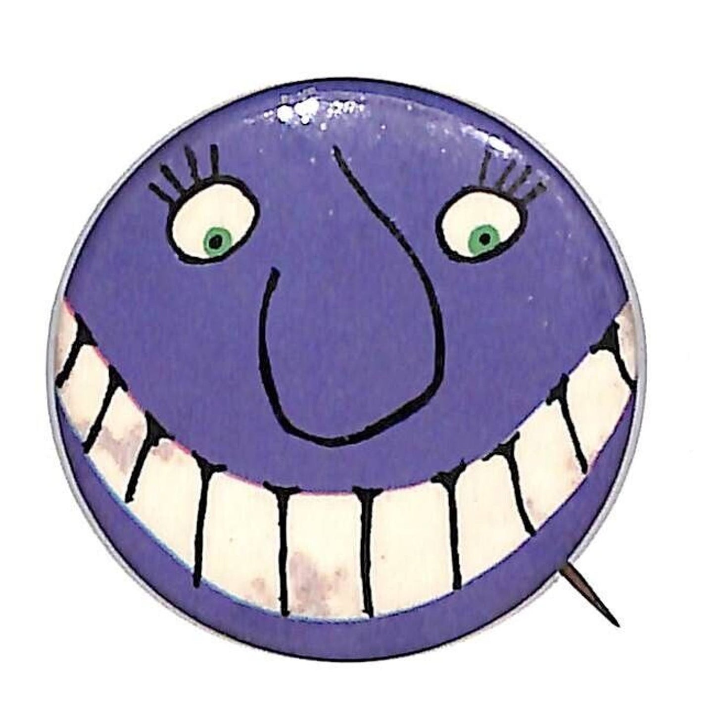 Big Teeth - Big Grin Cartoon Purple Pinback Button - c1970's