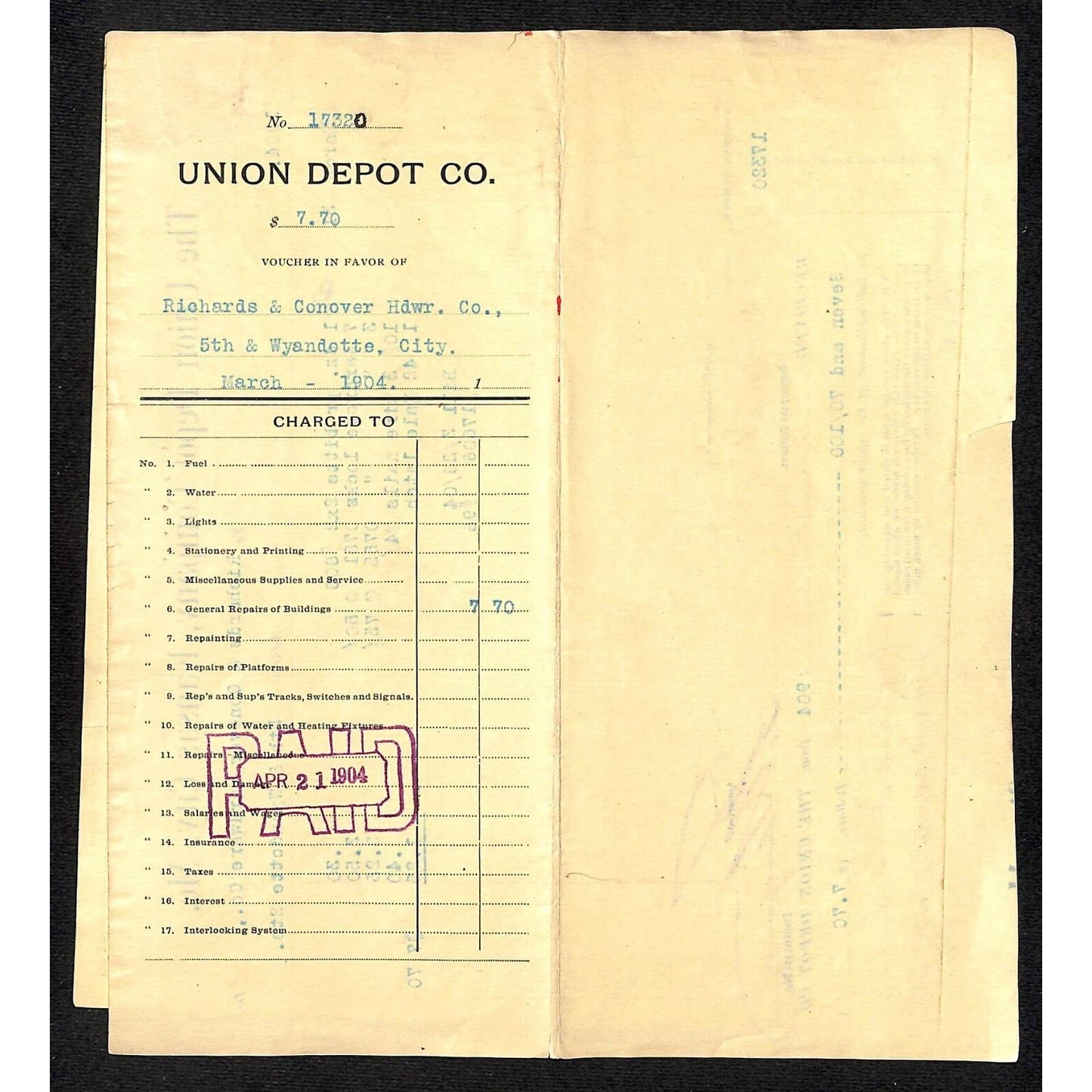 Kansas City, MO Richards & Conover Hardware Co. & Union Depot Co. 1904 Billheads