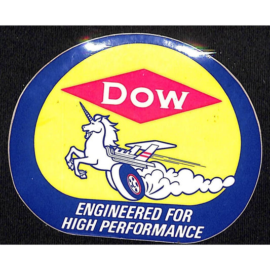 DOW "Engineered for High Performance" Racing Auto Sticker c1970 Unicorn VGC
