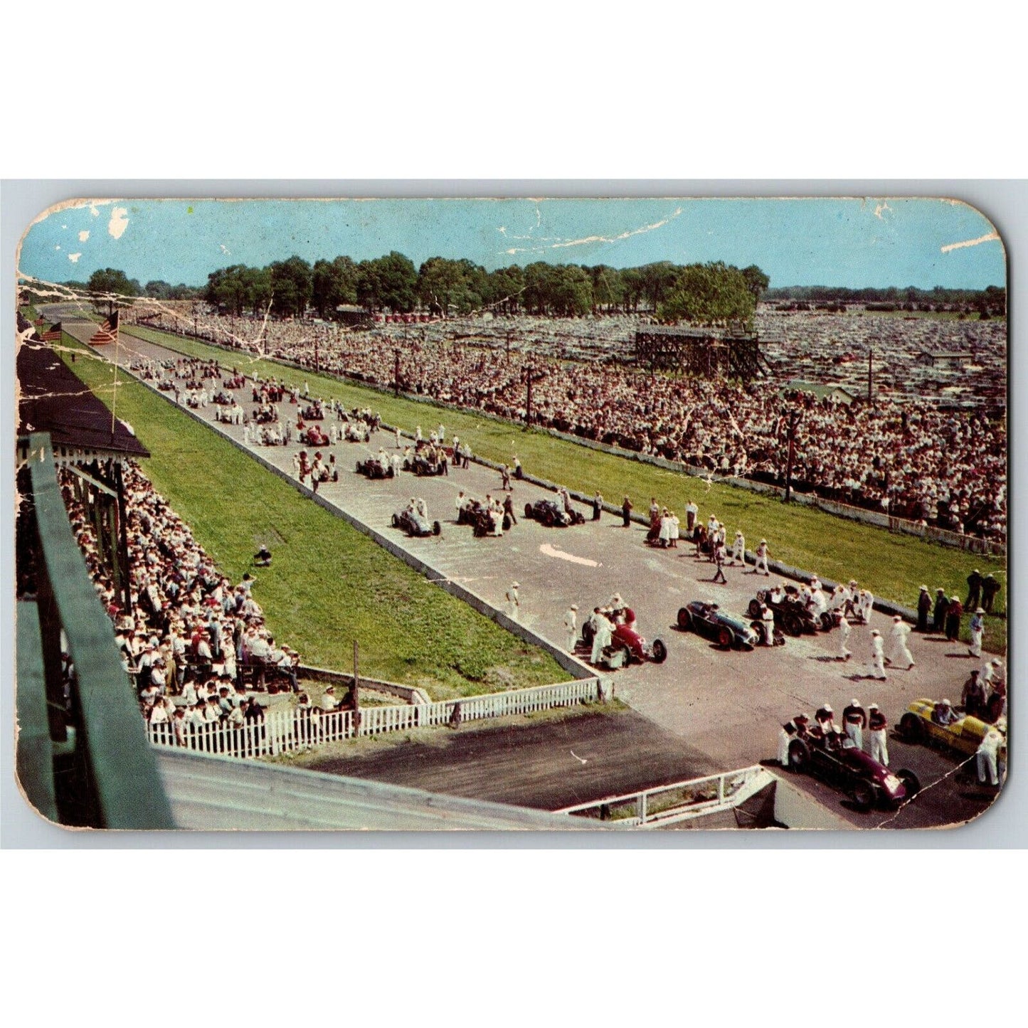 Indy 500 Postcard 1950 "Cars in Starting Position"