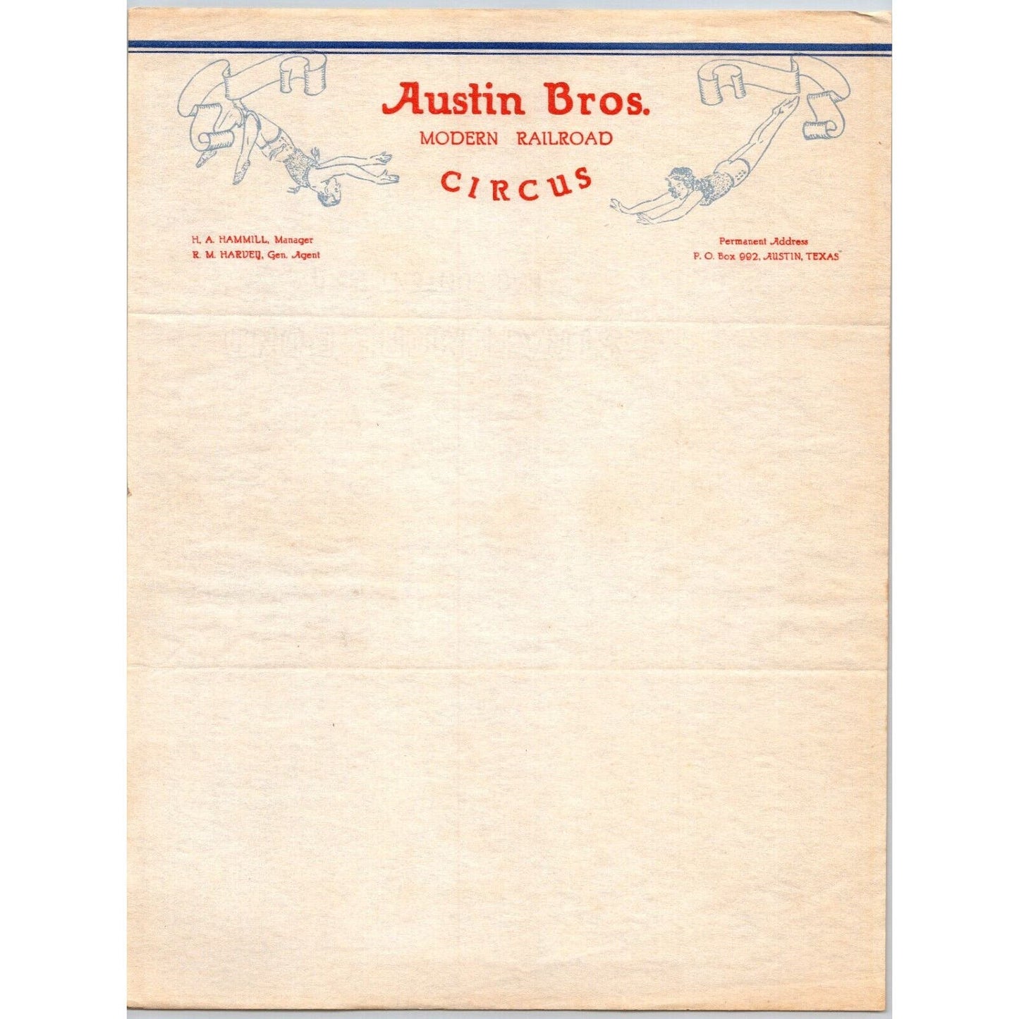 Austin Bros. Modern Railroad Circus Letterhead c1945 Texas Scarce