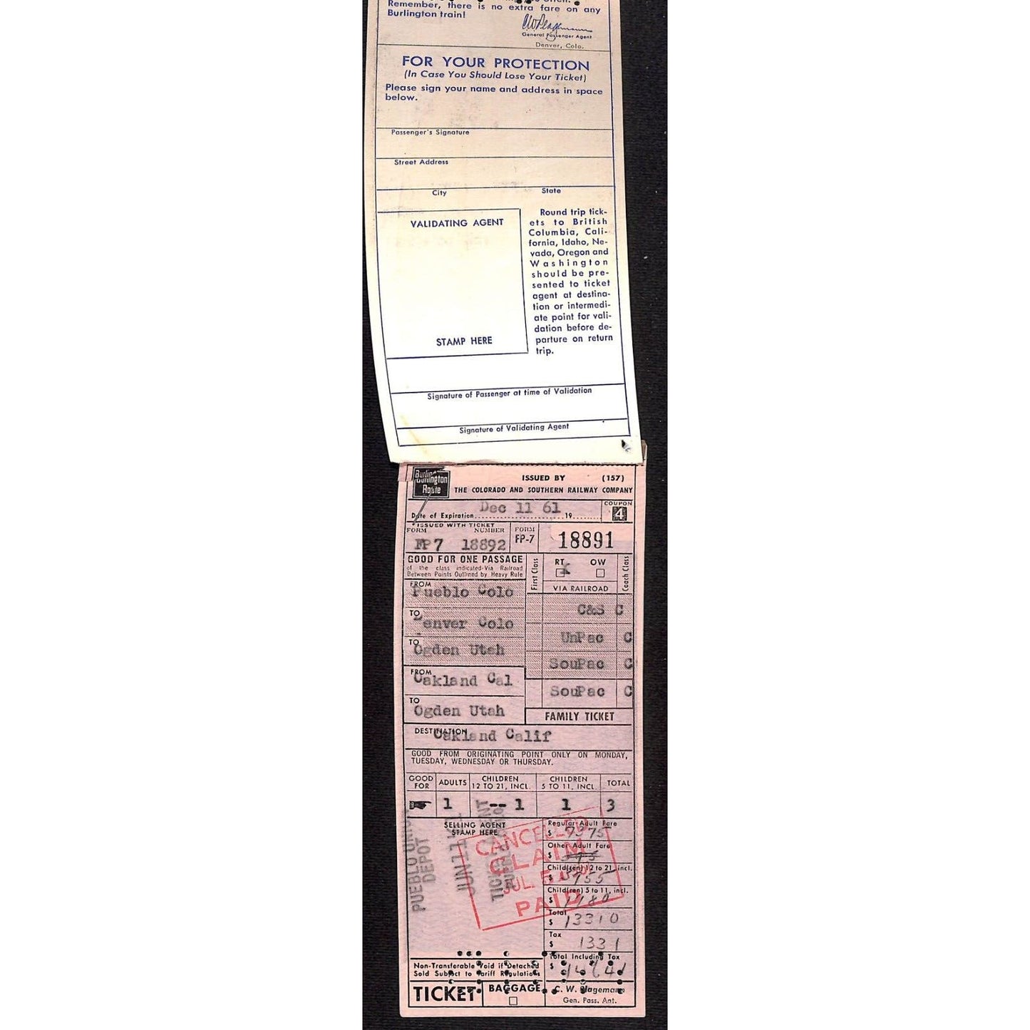 1961 Burlington Route Zephyrs Railroad Ticket Folio / Booklet Cover VGC