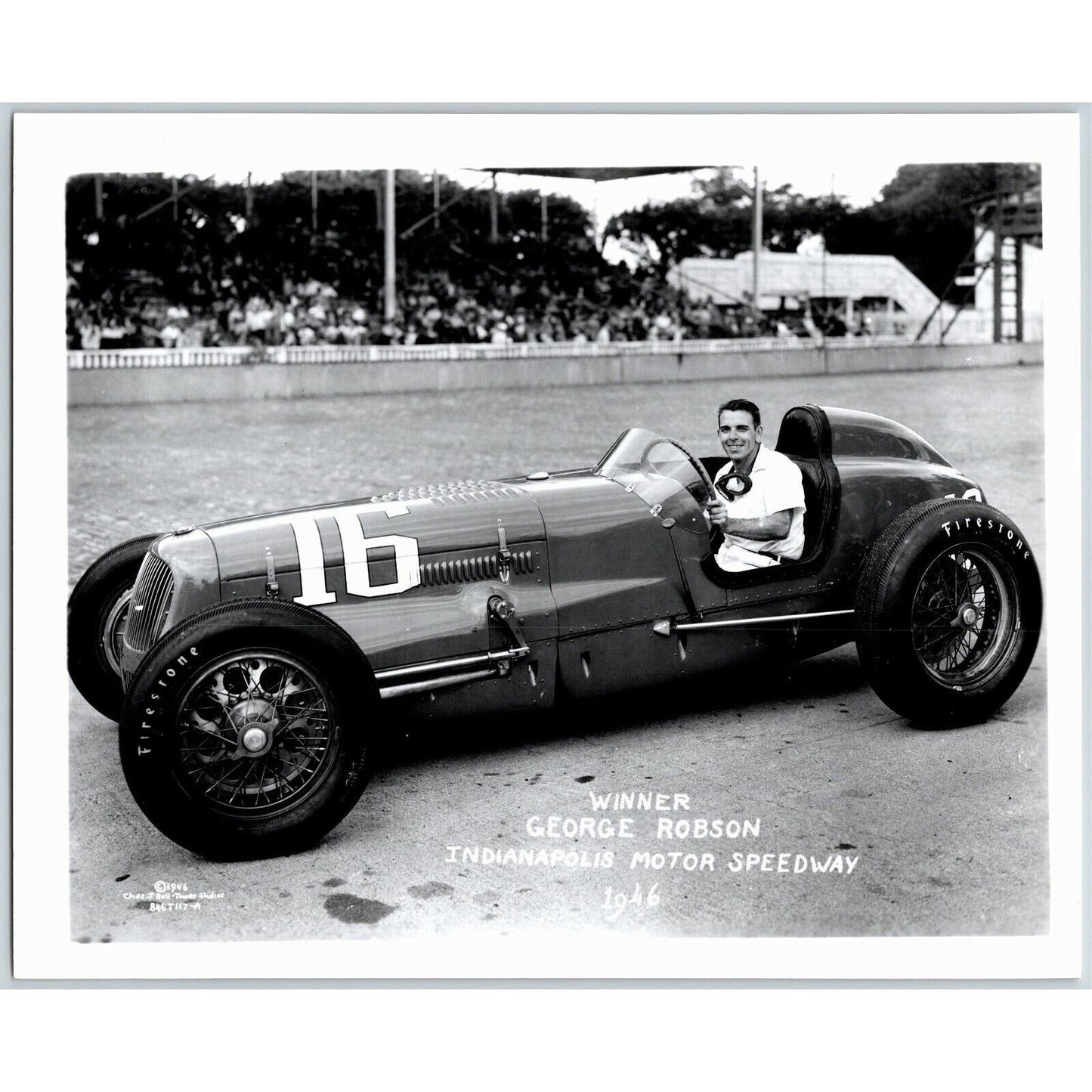 George Robson Indy 500 Winner 1946 - 8 x 10 Glossy B&W Photograph VGC Stamped