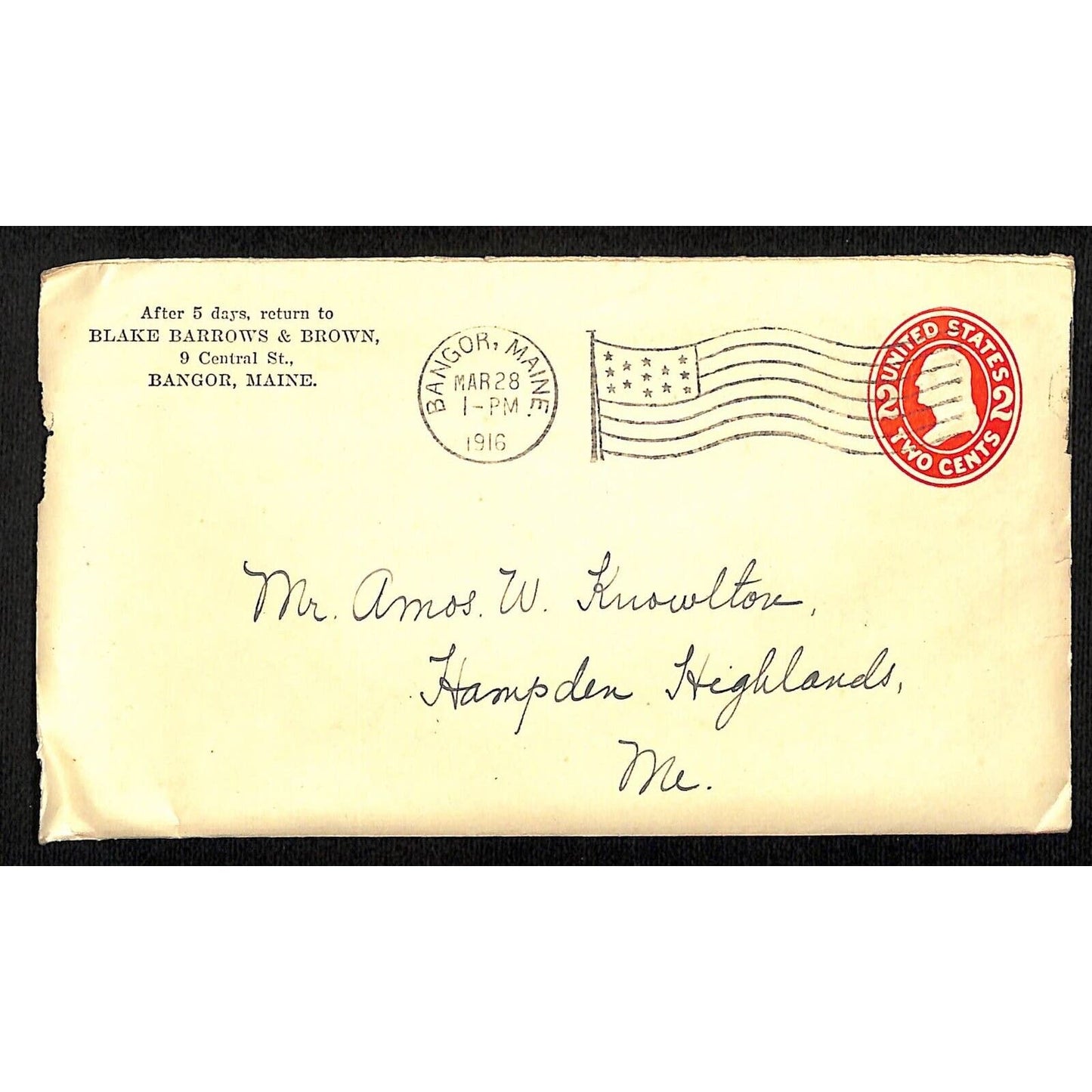 Newburgh, ME Amos W. Knowlton* 1916 Ins. Letterhead Ink Blotter Statement Group