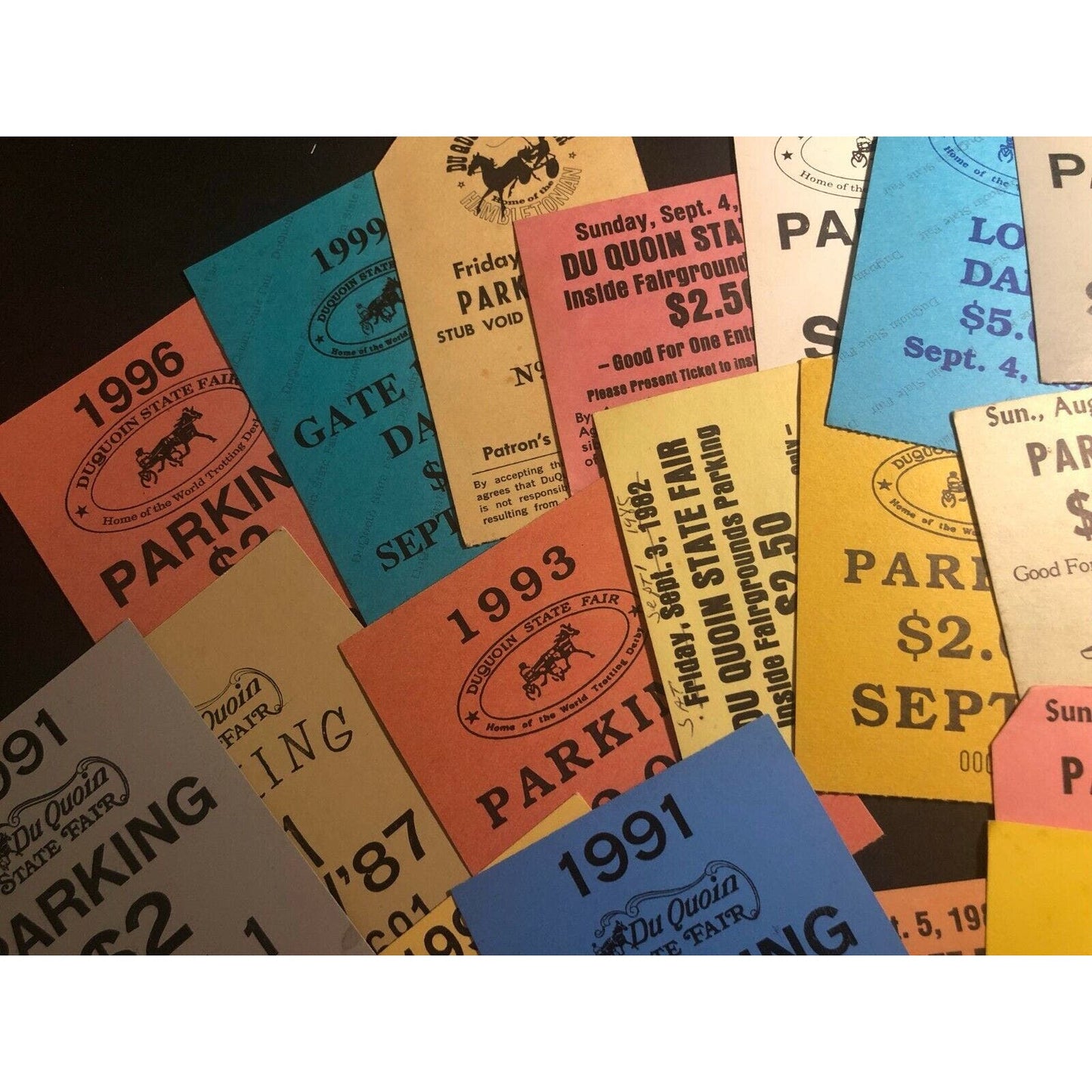 Du Quoin State Fair Parking Passes Group of 27 Range 1980 thru 2002 mostly 90's