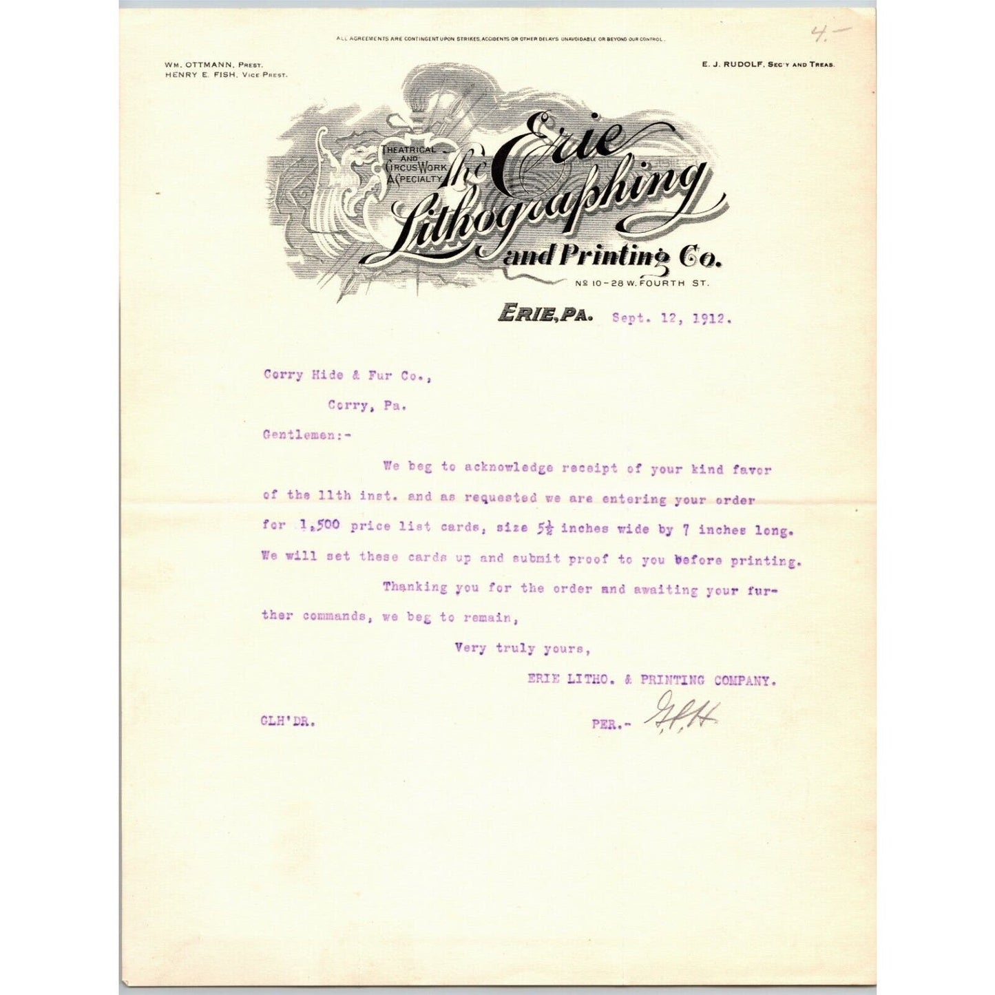 Erie Lithography and Printing Co. 1912 "Theatrical and Circus Work a Specialty"