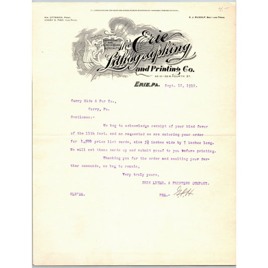 Erie Lithography and Printing Co. 1912 "Theatrical and Circus Work a Specialty"