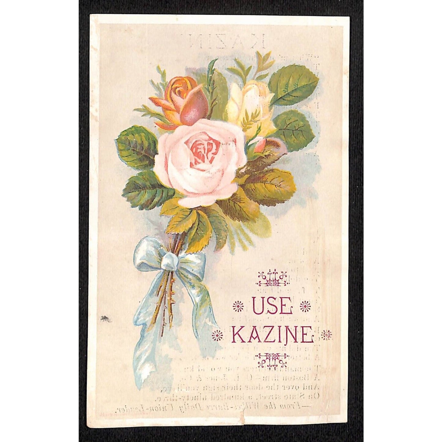 Use Kazine (Laundry Soap) Victorian Trade Card Floral Rose