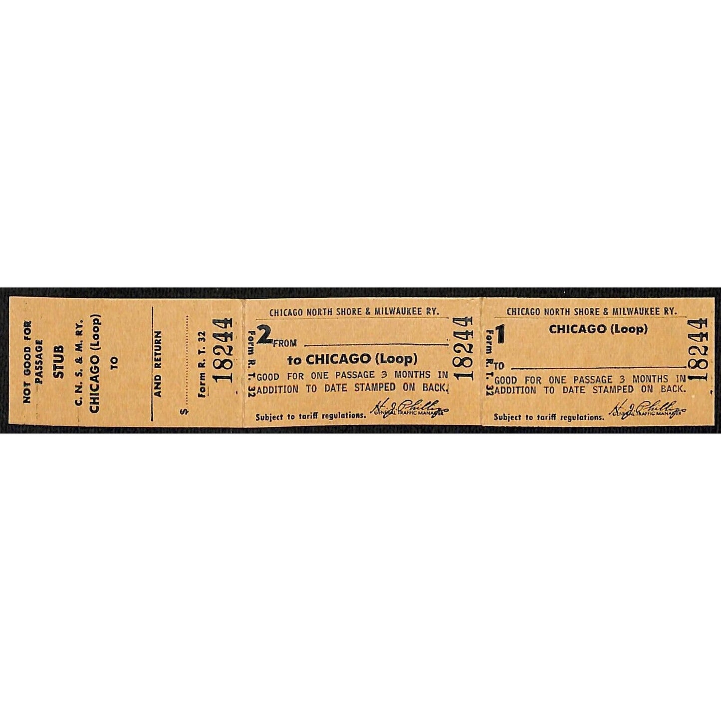 Chicago North Shore & Milwaukee RY Ticket & Stub c1950's Write-in #18244