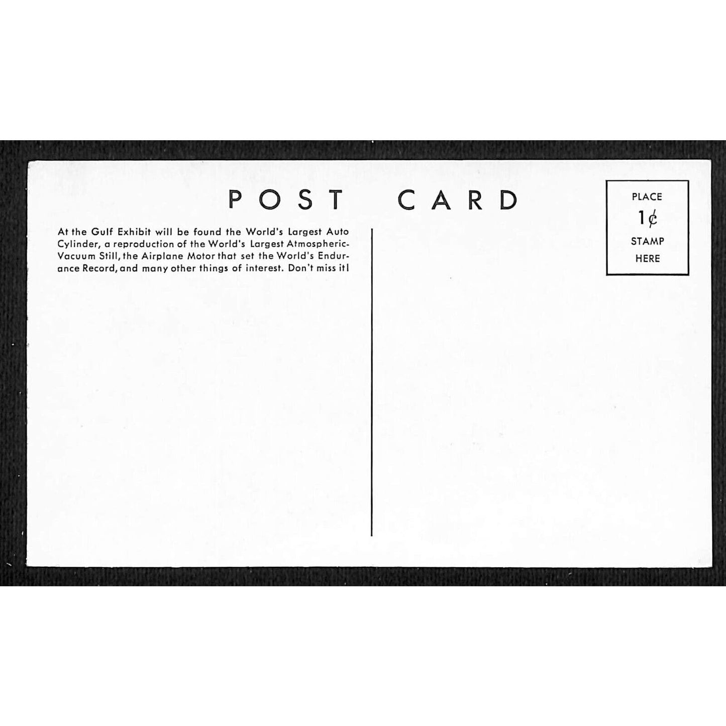 Gulf (Gas Oil) Exhibit Postcard 1933 1934 Chicago World's Fair Unposted - VGC