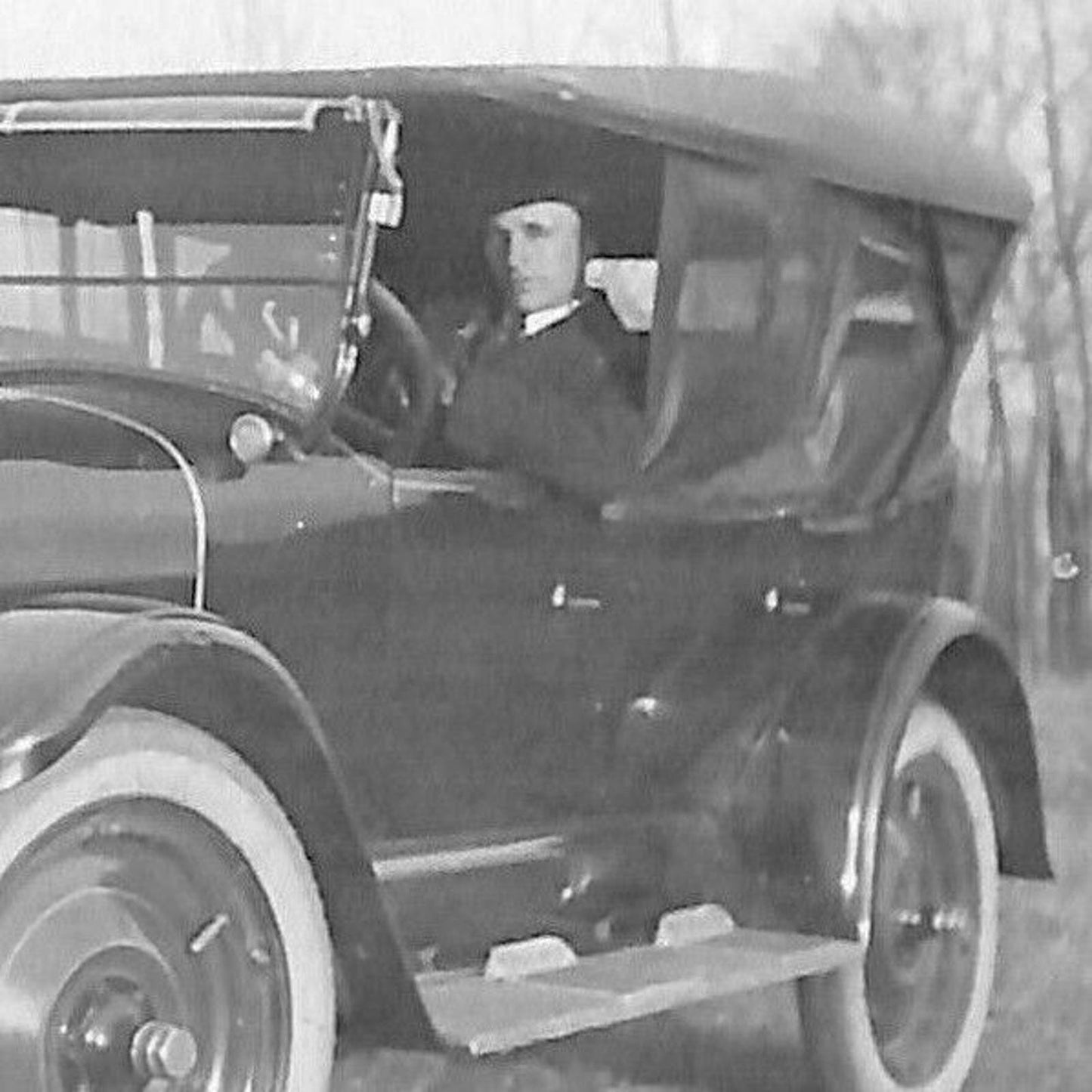 Vintage Original B&W Photo 1920's - Man Poses Inside Automobile