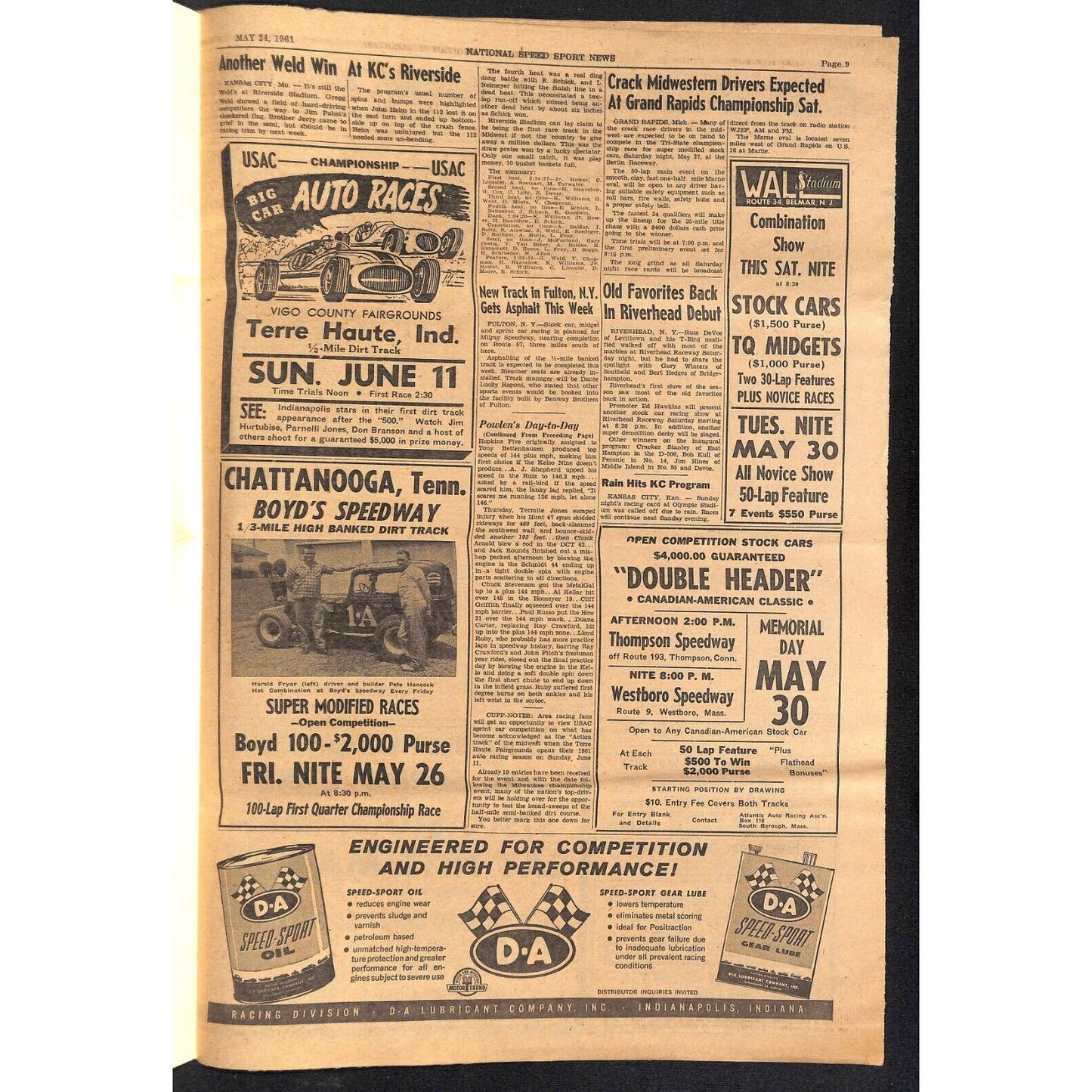 National Speed Sport News 5/24 1961 "Fastest Indy Field Ready" Racing 15pp VGC