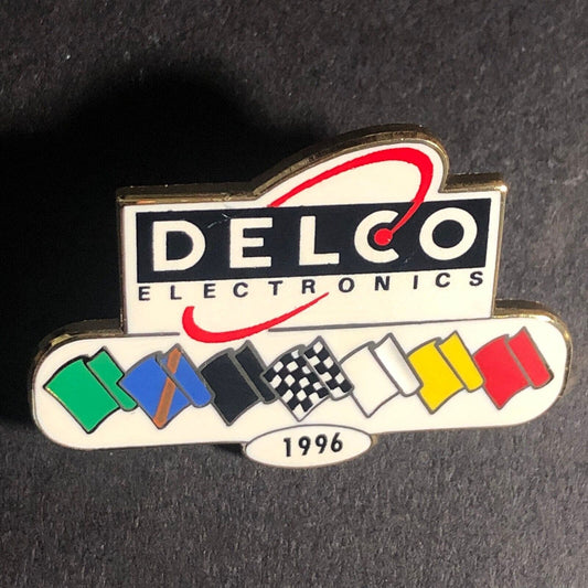 1996 Indy 500 Delco Electronics Enamel Lapel Hat Pin w/ Flags IMS NOS Scarce