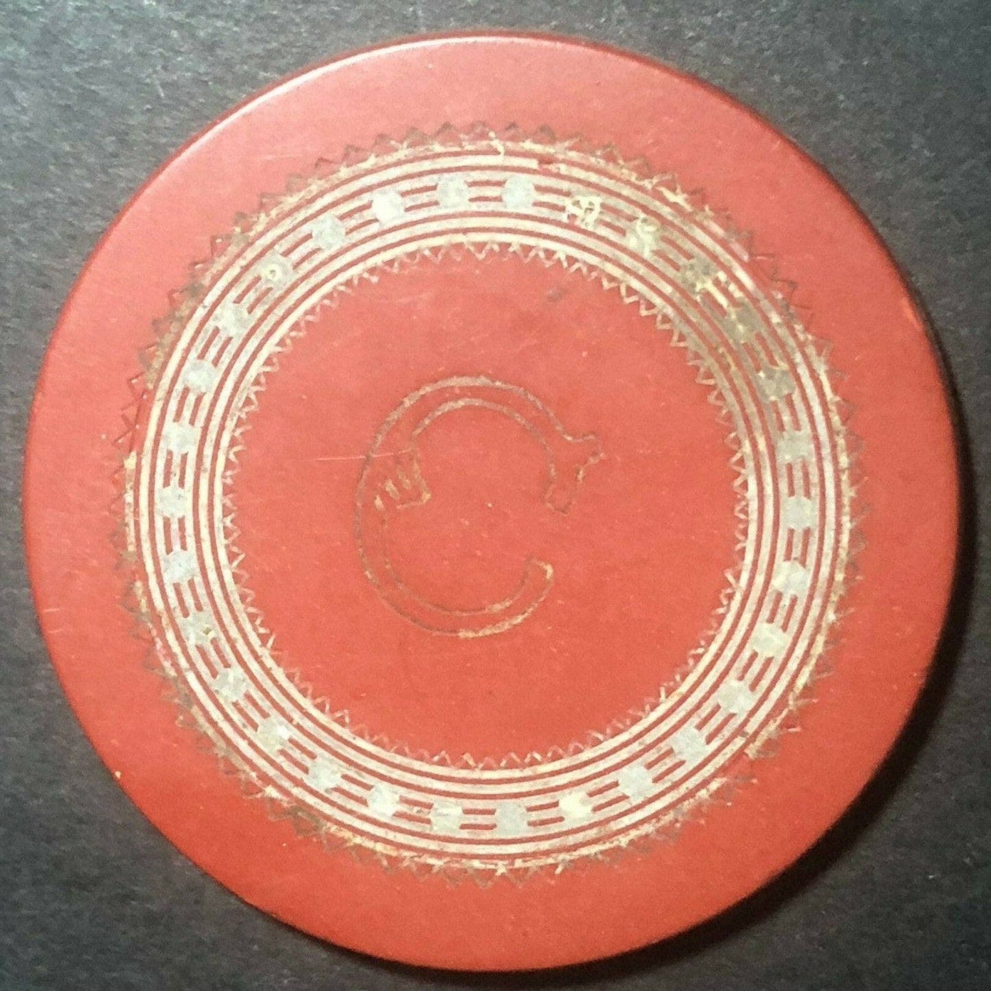 Clay Single Letter "C" Monogram Red Poker Chip - Eisenstadt Coll.