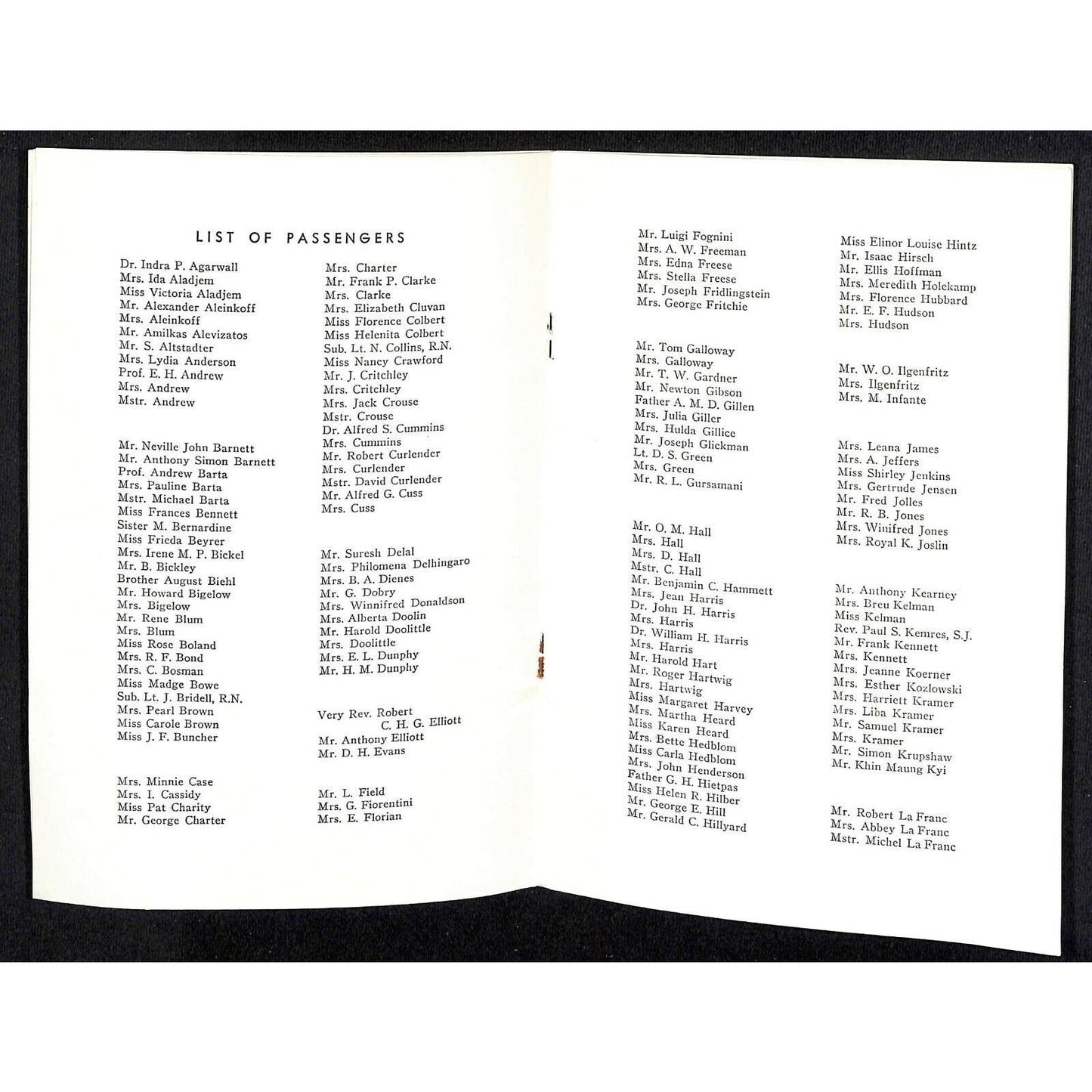 1954 Cunard Queen Mary Cruise Line Cabin Passenger List 9/8 to Cherbourg + VGC