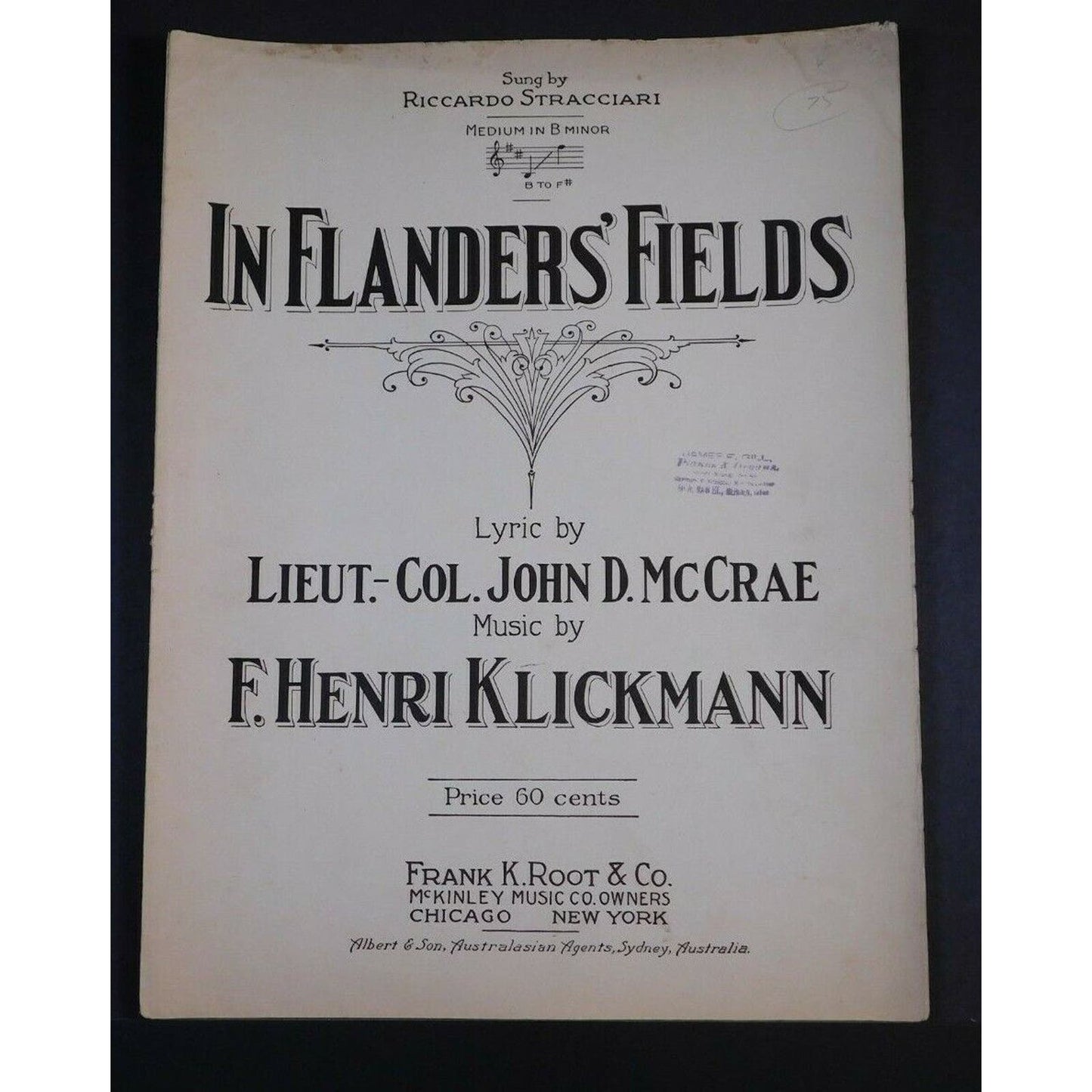 WWI Sheet Music - "In Flanders' Fields" F Henri Klickmann