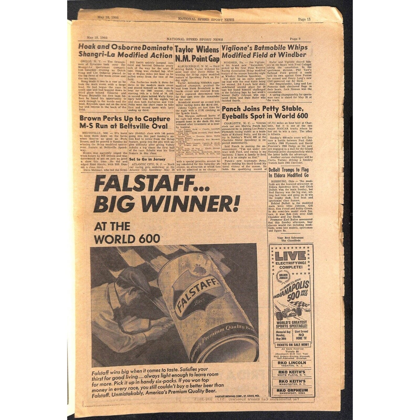 National Speed Sport News 5/18 1966 "Mario Is No. 1 at Indy" Racing 27pp VGC