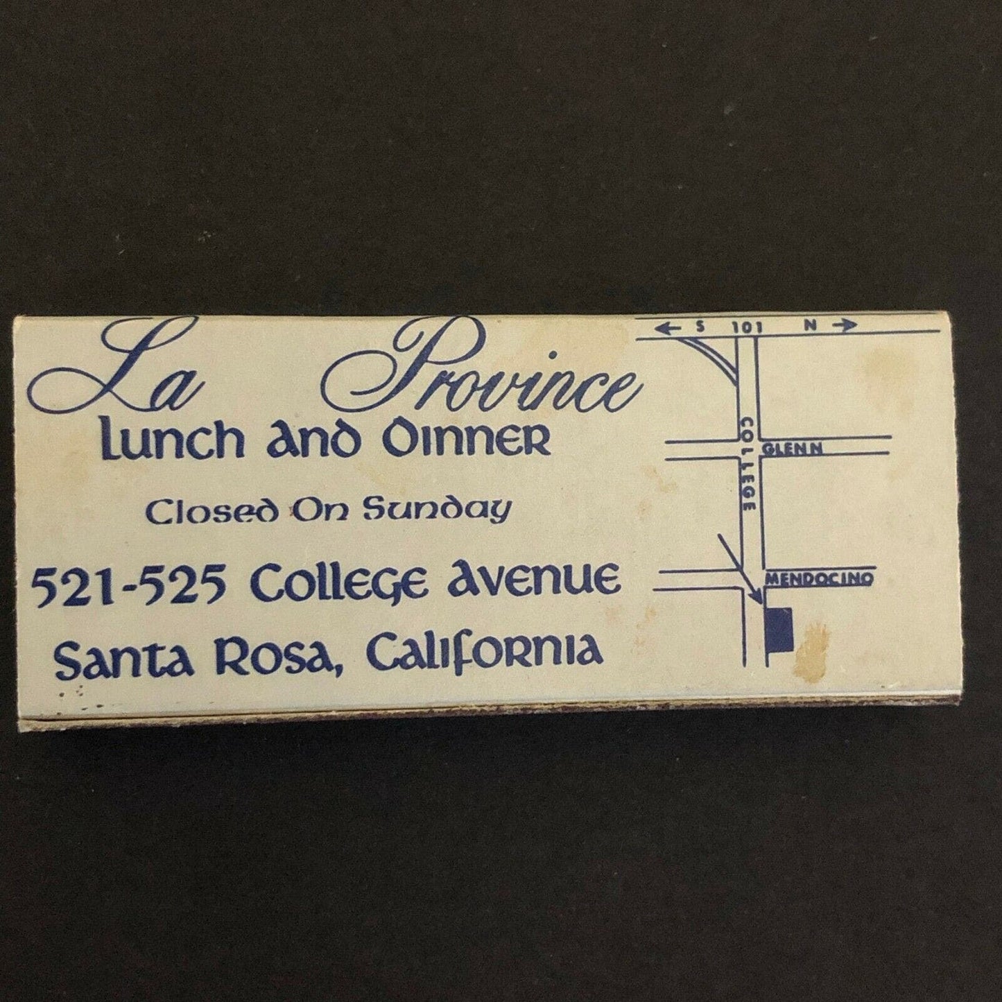 c1960's-70's Wooden Matchbox Matchbook "La Province" Restaurant Santa Rosa, CA