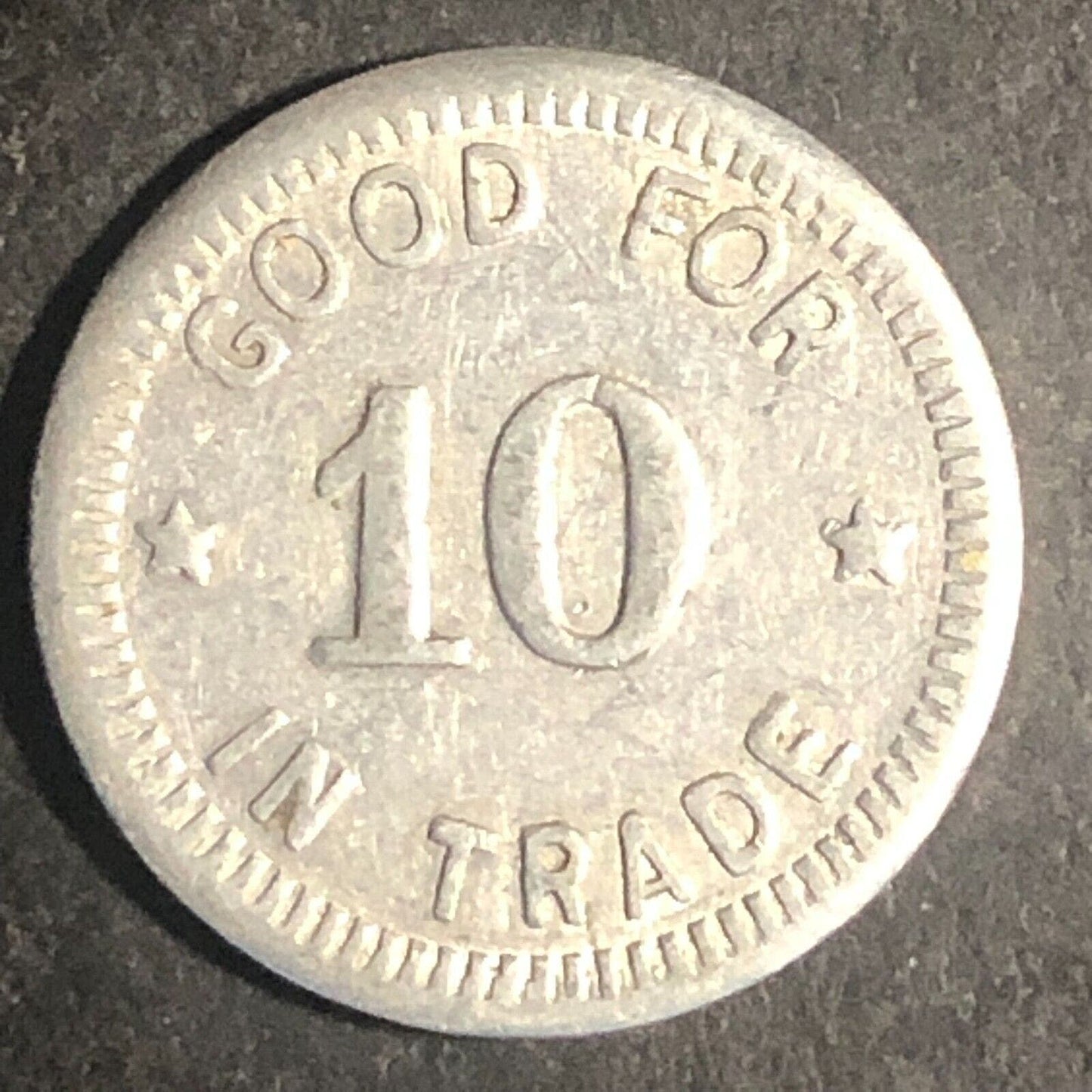Neapolitan Hall Token (Trenton, NJ ) G/F 10¢ in Trade Alum. 17.75mm Scarce