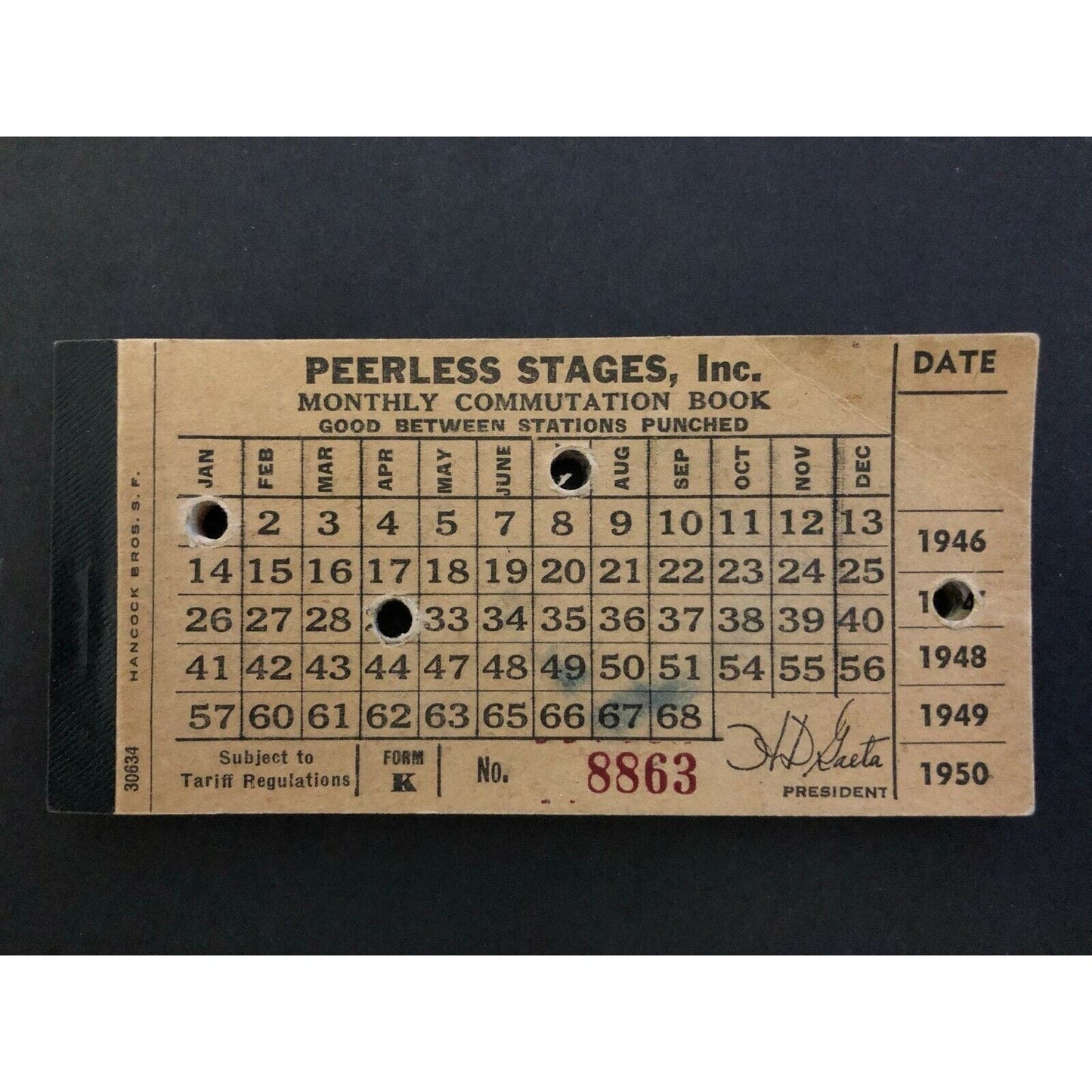 Peerless Stages / Greyhound Monthly Bus Commutation Ticket Book 1947 San Jose