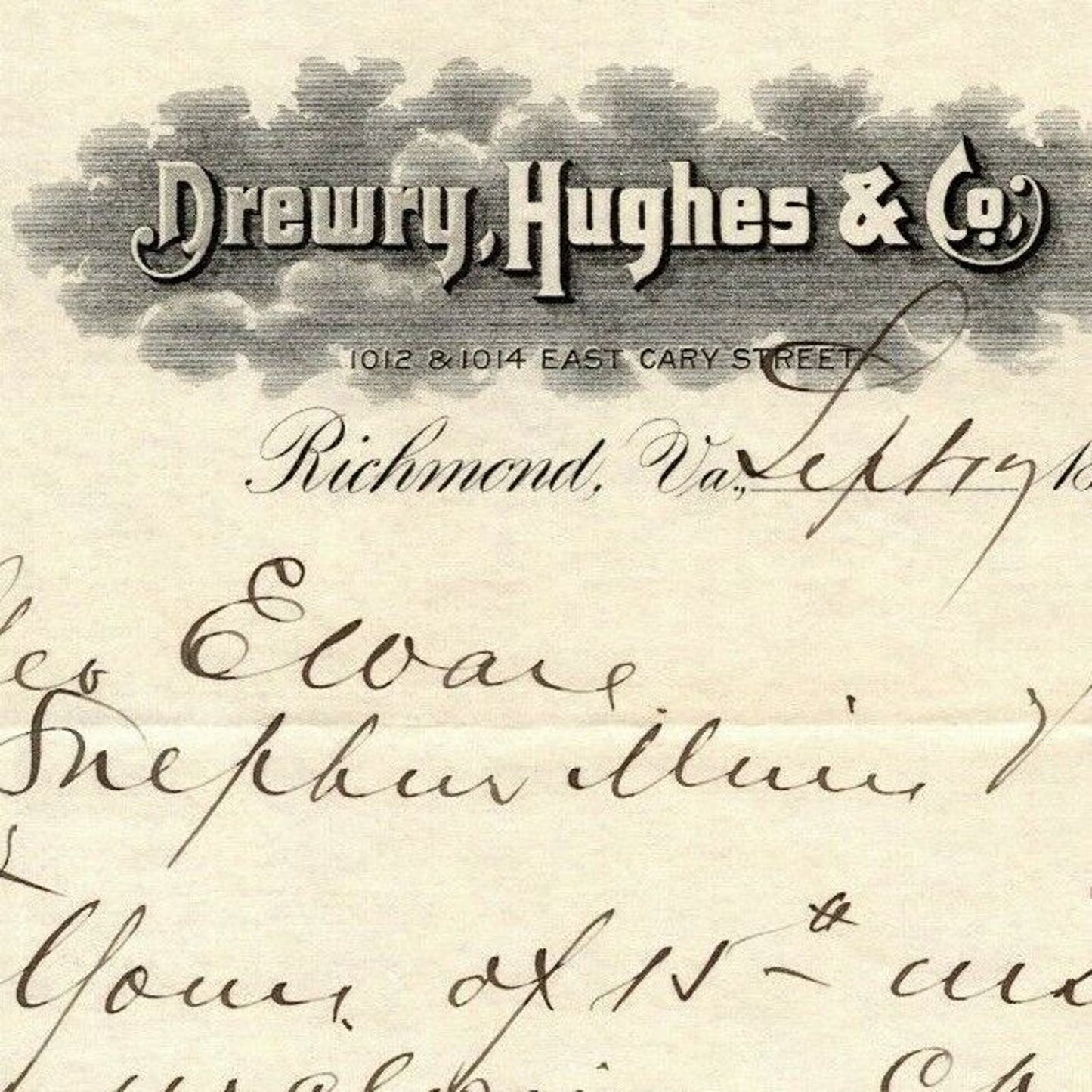 Drewry, Hughes & Co. (Dry Goods) Letterhead Richmond, VA to: Geo. E. Wear 1896