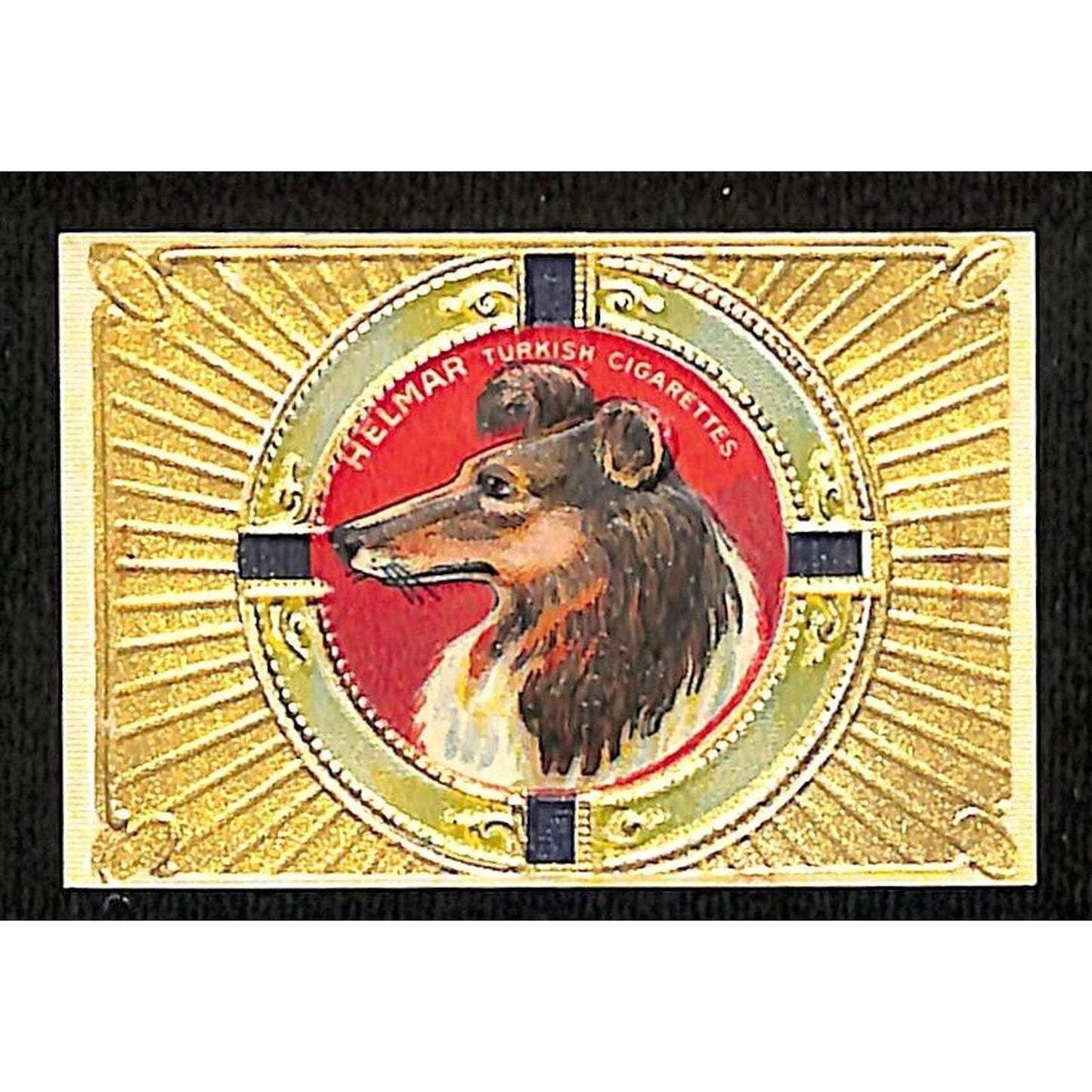 Helmar Turkish Cigarettes Gilt / Gold Ink Over Embossed Label w/ Dog c1920's-30s
